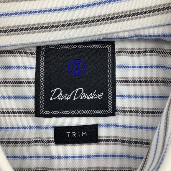 David Donahue Mens Trim Fit Long Sleeve‎ Button Up Shirt Striped Size 16.5 36/37 - Picture 4 of 6